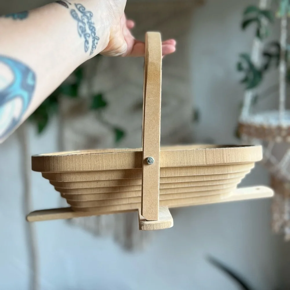 Folding Wooden Basket 12x6” – Butterfly Fern Boho Tray Rustic Cottagecore Decor